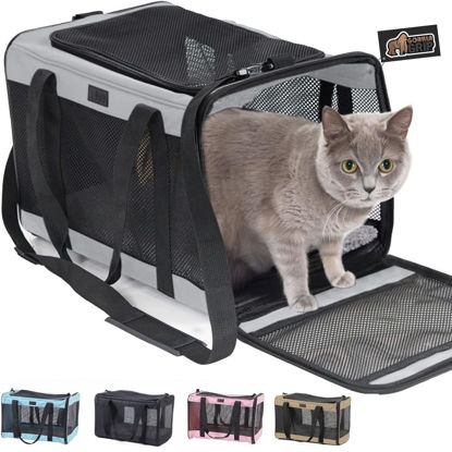Picture of Gorilla Grip Airline Travel Cat Carrier Bag Up to 15 Lbs, Breathable Mesh Collapsible Pet Carriers for Small, Medium Cats, Small Dogs, Puppies, Portable Kennel with Soft Washable Waterproof Pad Gray