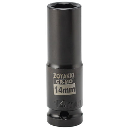 Picture of ZOYAKKI 1/2" Drive x 14 mm Deep 6 PT Impact Socket, CR-MO, 1/2-inch Drive 6 Point Axle Nut Socket for Easy Removal of Axle Shaft Nuts (14MM)