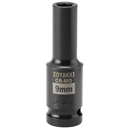 Picture of ZOYAKKI 1/2" Drive x 9 mm Deep 6 PT Impact Socket, CR-MO, 1/2-inch Drive 6 Point Axle Nut Socket for Easy Removal of Axle Shaft Nuts (9MM)