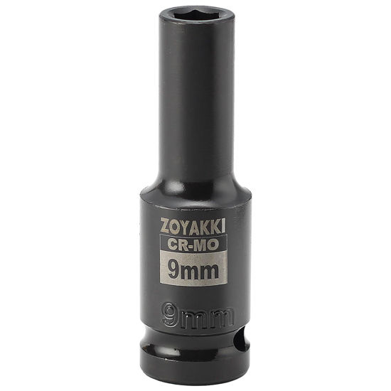 Picture of ZOYAKKI 1/2" Drive x 9 mm Deep 6 PT Impact Socket, CR-MO, 1/2-inch Drive 6 Point Axle Nut Socket for Easy Removal of Axle Shaft Nuts (9MM)