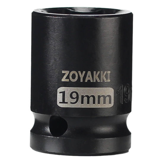 Picture of ZOYAKKI Shallow Impact Socket, SAE, 1/2 Inch Drive, 6 Point, Metric x 19 mm