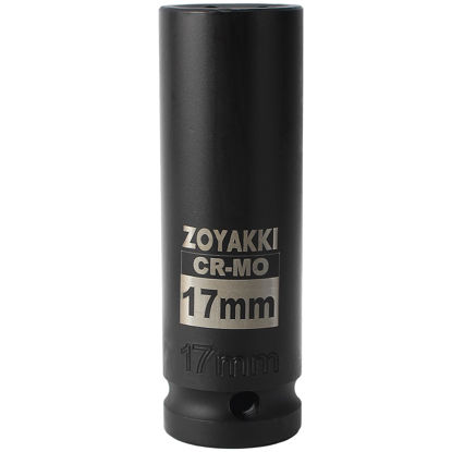 Picture of ZOYAKKI 1/2" Drive x 17 mm Deep 6 PT Impact Socket, CR-MO, 1/2-inch Drive 6 Point Axle Nut Socket for Easy Removal of Axle Shaft Nuts (17MM)