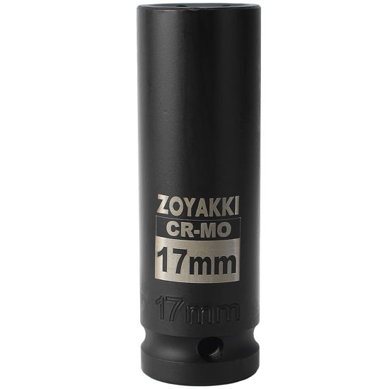 Picture of ZOYAKKI 1/2" Drive x 17 mm Deep 6 PT Impact Socket, CR-MO, 1/2-inch Drive 6 Point Axle Nut Socket for Easy Removal of Axle Shaft Nuts (17MM)