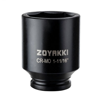 Picture of ZOYAKKI 6-Point 1/2-Inch Drive Deep Impact Socket- 1-11/16" (SAE), CR-MO, 1/2-inch Drive 6 Point Axle Nut Socket for Easy Removal of Axle Shaft Nuts (1-11/16")