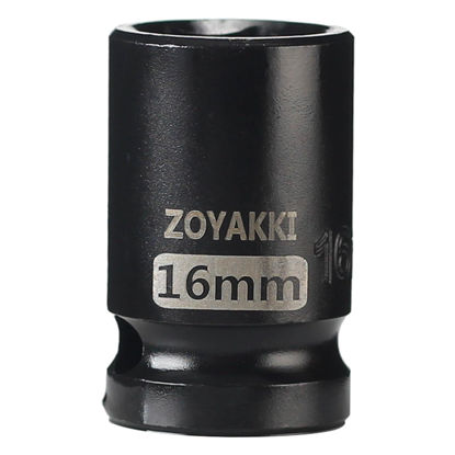 Picture of ZOYAKKI Shallow Impact Socket, SAE, 1/2 Inch Drive, 6 Point, Metric x 16 mm
