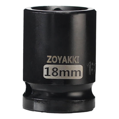 Picture of ZOYAKKI Shallow Impact Socket, SAE, 1/2 Inch Drive, 6 Point, Metric x 18 mm