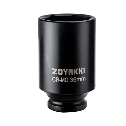 Picture of ZOYAKKI 1/2" Drive x 36 mm Deep 6 PT Impact Socket, CR-MO, 1/2-inch Drive 6 Point Axle Nut Socket for Easy Removal of Axle Shaft Nuts (36MM)