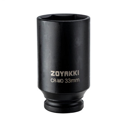Picture of ZOYAKKI 1/2" Drive x 33 mm Deep 6 PT Impact Socket, CR-MO, 1/2-inch Drive 6 Point Axle Nut Socket for Easy Removal of Axle Shaft Nuts (33MM)