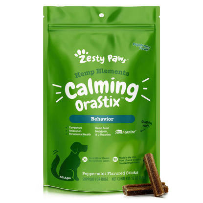 Picture of Zesty Paws OraStix for Dogs - Calming Dental Sticks for Stress with Hemp Melatonin Chamomile Dog Healthy Teeth and Gums Calm Composure for Fireworks and Thunderstorms - 12oz