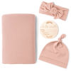 Picture of Konssy Baby Girl Newborn Receiving Blanket with Matching Headband and Beanie Set Baby Swaddle Nursery Swaddle Wrap
