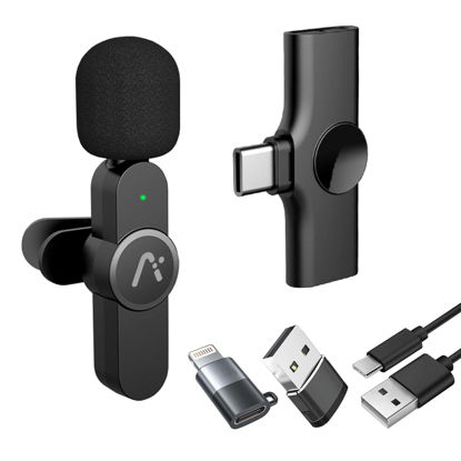 Picture of Aisizon Wireless Clip Mic, Wireless Lavalier Microphones, Lapel Clip-on Microphone, for iPhone 15, Smartphone, Laptop, Video Recording, Tiktok, Facebook Live, YouTube Live Stream