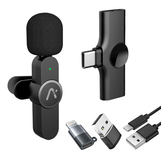 Picture of Aisizon Wireless Clip Mic, Wireless Lavalier Microphones, Lapel Clip-on Microphone, for iPhone 15, Smartphone, Laptop, Video Recording, Tiktok, Facebook Live, YouTube Live Stream