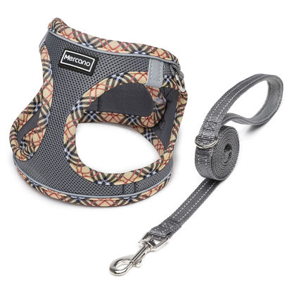 Picture of Mercano Soft Mesh Dog Harness and Leash Set, No-Chock Step-in Reflective Breathable Lightweight Easy Walk Escape Proof Vest Harnesses with Safety Buckle for Small Medium Dogs, Cats (Grey, XL)
