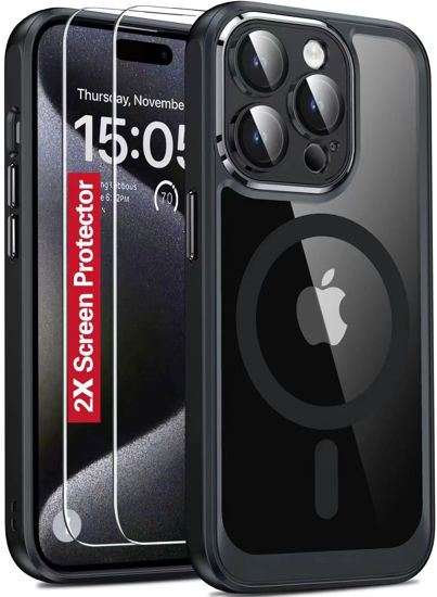 Picture of 𝟐𝟎𝟐𝟑 𝑵𝒆𝒘 Designed for iPhone 15 Pro Case Clear,[2X Screen Protector][30X Anti-Yellow][Compatible with Magsafe][Built-in Camera Protector], 15FT Shockproof iPhone 15 Pro Phone Case 6.1"(Black)
