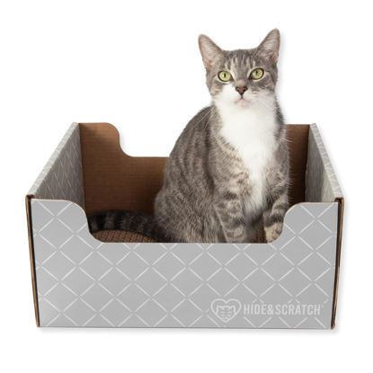 Picture of Hide & Scratch Heavy Duty Cardboard Cat Scratcher Box and Cat Bed with Refillable Double-Sided Cardboard Scratch Pad for Indoor Cats