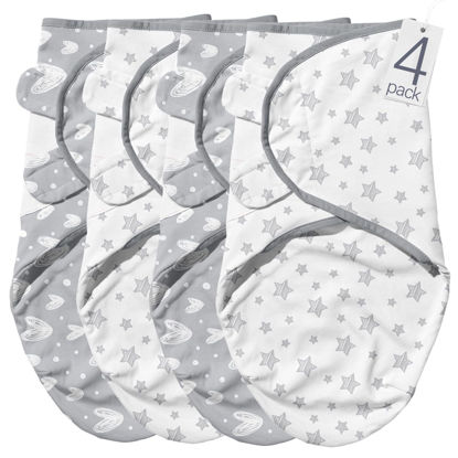 Picture of Biloban Baby Swaddles 0-3 Months for Boy Girls, Baby Swaddle, Newborn Swaddle, Cotton Swaddle Blanket, Newborn Essentials, Lovely Grey Print, 4 Pack