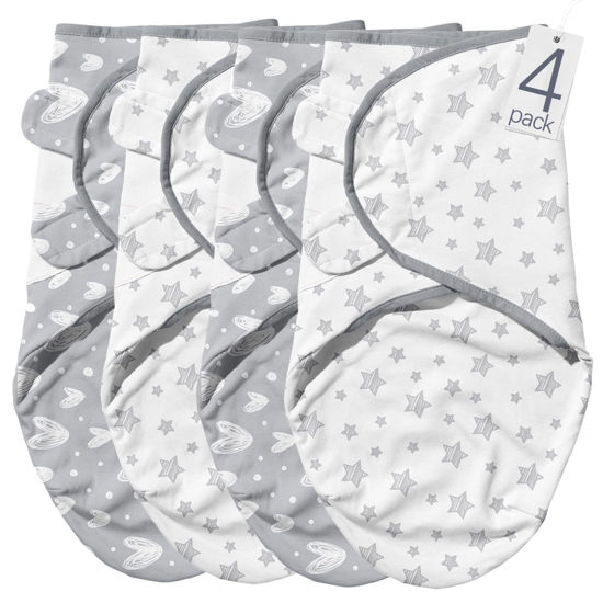 Picture of Biloban Baby Swaddles 0-3 Months for Boy Girls, Baby Swaddle, Newborn Swaddle, Cotton Swaddle Blanket, Newborn Essentials, Lovely Grey Print, 4 Pack