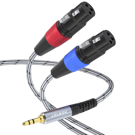 Picture of JOLGOO Dual XLR Female to 3.5 mm TRS Stereo Microphone Cable, 2 XLR Female to 1/8 inch TRS Stereo Y Splitter Patch Cable, 15 Feet