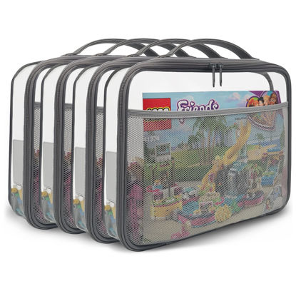 Picture of holay 4 Packs PVC Zippered Blocks Set, Toy, Clay, Board game Storage Organizer Case (Name Tag, Manual Pocket) (Gray, Large)
