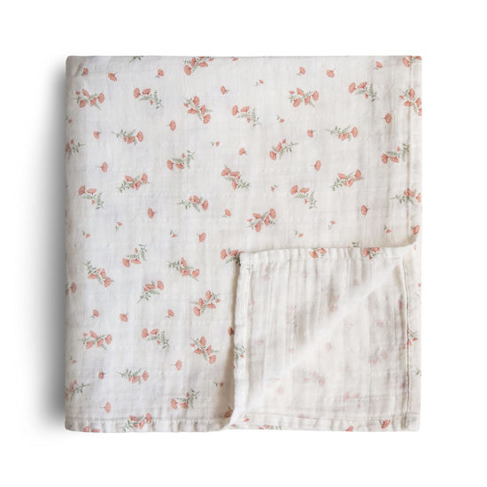 Picture of mushie Muslin Baby Swaddle Blanket | 100% Organic Cotton (Pink Flowers)