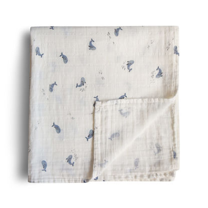 Picture of mushie Muslin Baby Swaddle Blanket | 100% Organic Cotton (Whales)