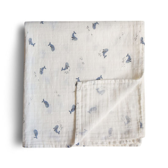 Picture of mushie Muslin Baby Swaddle Blanket | 100% Organic Cotton (Whales)