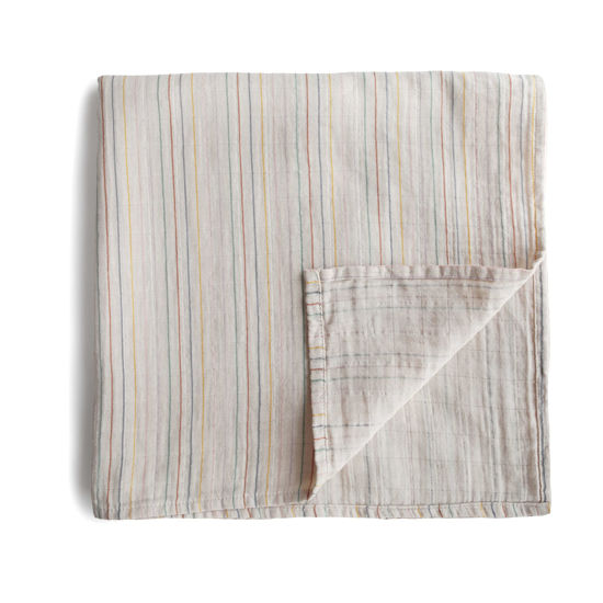 Picture of mushie Muslin Baby Swaddle Blanket | 100% Organic Cotton (Retro Stripe)