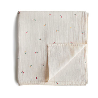 Picture of mushie Muslin Baby Swaddle Blanket | 100% Organic Cotton (Cherries)