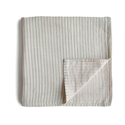 Picture of mushie Muslin Baby Swaddle Blanket | 100% Organic Cotton (Sage Stripe)