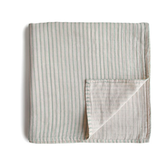 Picture of mushie Muslin Baby Swaddle Blanket | 100% Organic Cotton (Sage Stripe)