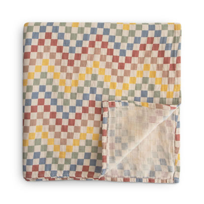 Picture of mushie Muslin Baby Swaddle Blanket | 100% Organic Cotton (Retro Check)