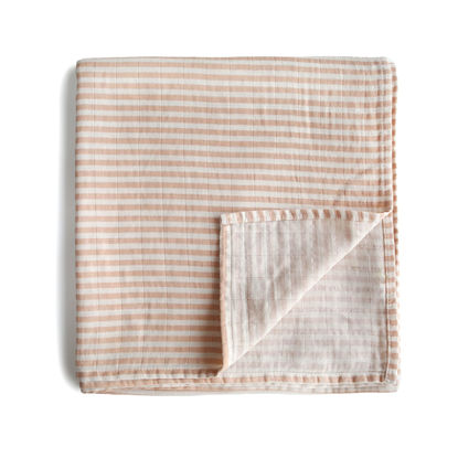 Picture of mushie Muslin Baby Swaddle Blanket | 100% Organic Cotton (Natural Stripe)