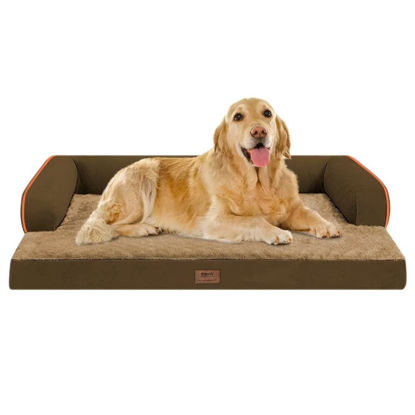 Picture of Large Dog Bed Orthopedic Washable: Extra Brown XL XLarge Big Dog Bed with Washable Bolster & Memory Foam Couch Sofa - Waterproof with Removable Cover