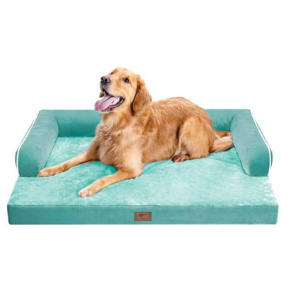 Picture of Orthopedic Washable Large Dog Bed, Dog Beds with Removable Cover, Large X XL Pet Dog with Bolster, Washable Aqua Blue Dog Beds with Orthopedic Egg Foam for Medium Large Dogs