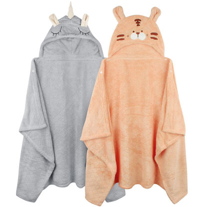 Picture of Toddler Bath Towel Baby Bath Towels Hooded Kids Towels for Boy Girl 0-5 Year, 2-Pack Thick Absorbent Toddler Towels Hooded Baby Towels with Hood, Large 50''x32'' Baby Hooded Towel for Kids Bath Towel
