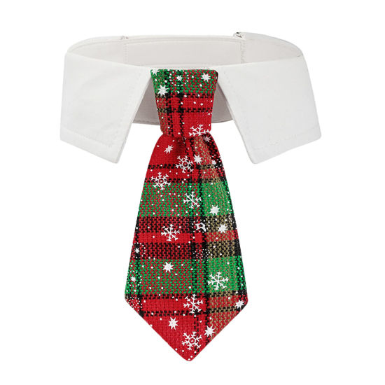 Picture of ADOGGYGO Christmas Dog Necktie Pet Tuxedo Christmas Dog Neck Tie Collar with Red Green Plaid Tie for Small Medium Large Dogs Pets (Small, Red & Green)