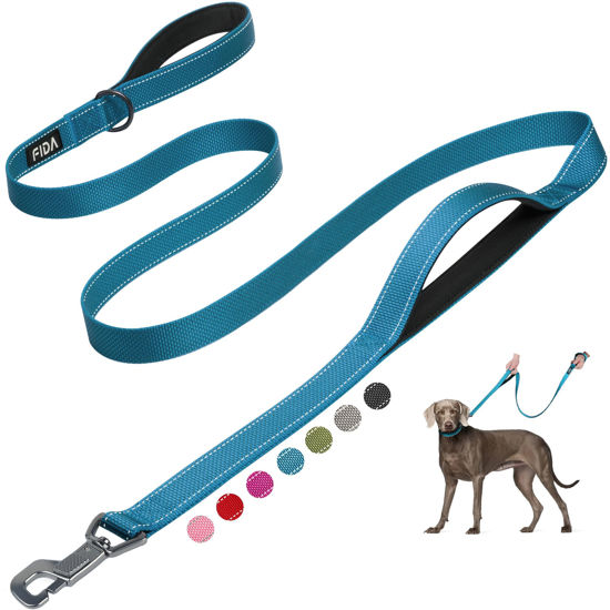 Picture of Fida 6 FT Heavy Duty Dog Leash with 2 Comfortable Padded Handles, Traffic Handle & Advanced Easy Snap Hook, Reflective Walking Lead for Large, Medium & Small Breed Dogs, Blue