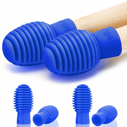 Picture of 4 Pieces Drum Mute Drum Dampener Silicone Drumstick Silent Practice Tips Percussion Accessory Mute Replacement Musical Instruments Accessory (Blue,Grid)