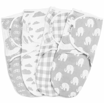 Picture of Swaddle Blanket, Adjustable Infant Baby Swaddling Wrap Set of 4, Baby Swaddling Wrap Blankets for Boys and Girls Made in Soft Cotton, by BaeBae Goods (3-6 Months, Grey Elephants)