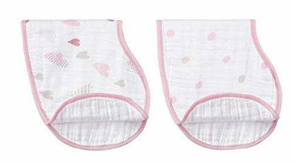 Picture of aden + anais Burpy Bib, 100% Cotton Muslin, Soft Absorbent 4 Layers, Multi-Use Burp Cloth and Bib, 22.5" X 11", 2 Pack, Heartbreaker
