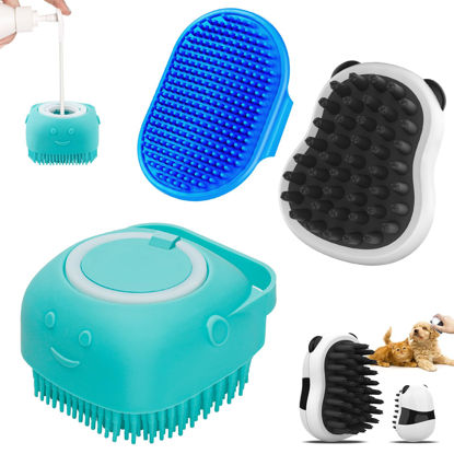 Picture of Comotech 3PCS Dog Bath Brush | Dog Shampoo Brush | Dog Scrubber for Bath | Dog/Grooming/Washing Brush Scrubber with Adjustable Ring Handle for Short & Long Haired Dogs/Cats (Blue Blue White)