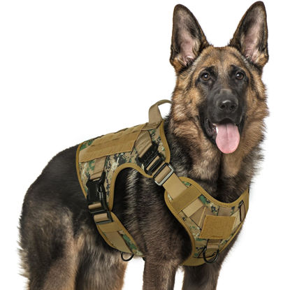 Picture of rabbitgoo Tactical Dog Harness for Large Dogs, Heavy Duty Dog Harness with Handle, No-Pull Service Dog Large Breed, Adjustable Military Dog Vest Harness for Training Hunting Walking, Brown Camo, XL