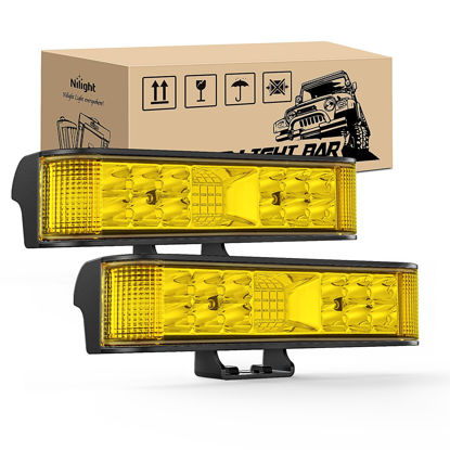 Picture of Nilight Side Shooter Amber LED Light Bar/Pods 2PCS 6.5 Inch 60W Flood Spot Beam Combo Fog/Driving Light Work Light for Truck ATV UTV Boat