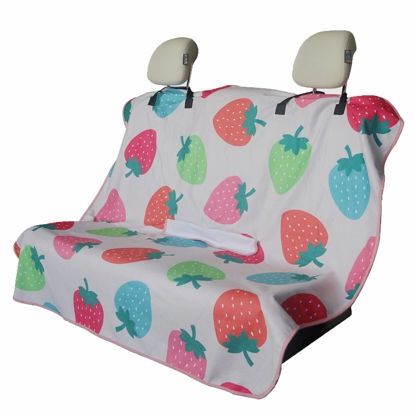 Picture of LoyaGour Back Seat Cover for Car Trucks Van SUV Jeep,Waterproof Rear Bench Towel Seat Covers for Dogs and Kids,Automotive Backseat Protector (Strawberry)