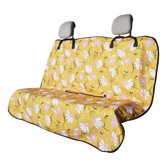 Picture of LoyaGour Back Seat Cover for Car Trucks Van SUV Jeep,Waterproof Rear Bench Towel Seat Covers for Dogs and Kids,Automotive Backseat Protector (Chamomile and Yellow)