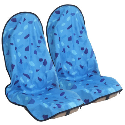 Picture of LoyaGour Car Seat Cover Protector Front Seats,for Gym Workout,Running,Swimming,Beach and Hiking,Waterproof Sweat Towel Bucket Seat Covers for Trucks SUV Jeep (Blue Marbling, 2Pcs)
