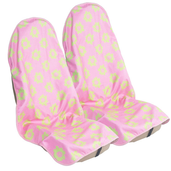 Picture of LoyaGour Car Seat Cover Protector Front Seats,for Gym Workout,Running,Swimming,Beach and Hiking,Waterproof Sweat Towel Bucket Seat Covers for Trucks SUV Jeep (Flower and Pink, 2Pcs)