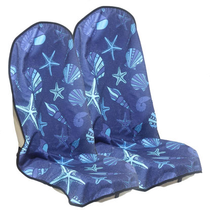 Picture of LoyaGour Car Seat Cover Protector Front Seats,for Gym Workout,Running,Swimming,Beach and Hiking,Waterproof Sweat Towel Bucket Seat Covers for Trucks SUV Jeep (Conch Shells Starfish, 2Pcs)