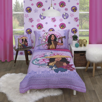 Picture of Disney Raya and The Last Dragon Mythic Pop Lavender, Magenta, and Blue with Sisu Dragon and Tuktuk 4 Piece Toddler Bed Set - Comforter, Fitted Bottom Sheet, Flat Top Sheet, and Reversible Pillowcase