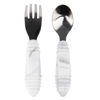Picture of Bumkins Toddler Utensils, Kids Size Fork and Spoon Set, Silicone and Stainless-Steel Training Silverware, Angled Forks / Sporks for Self-Feeding, Children Hold Learning to Eat, 18 Months Up, Marble